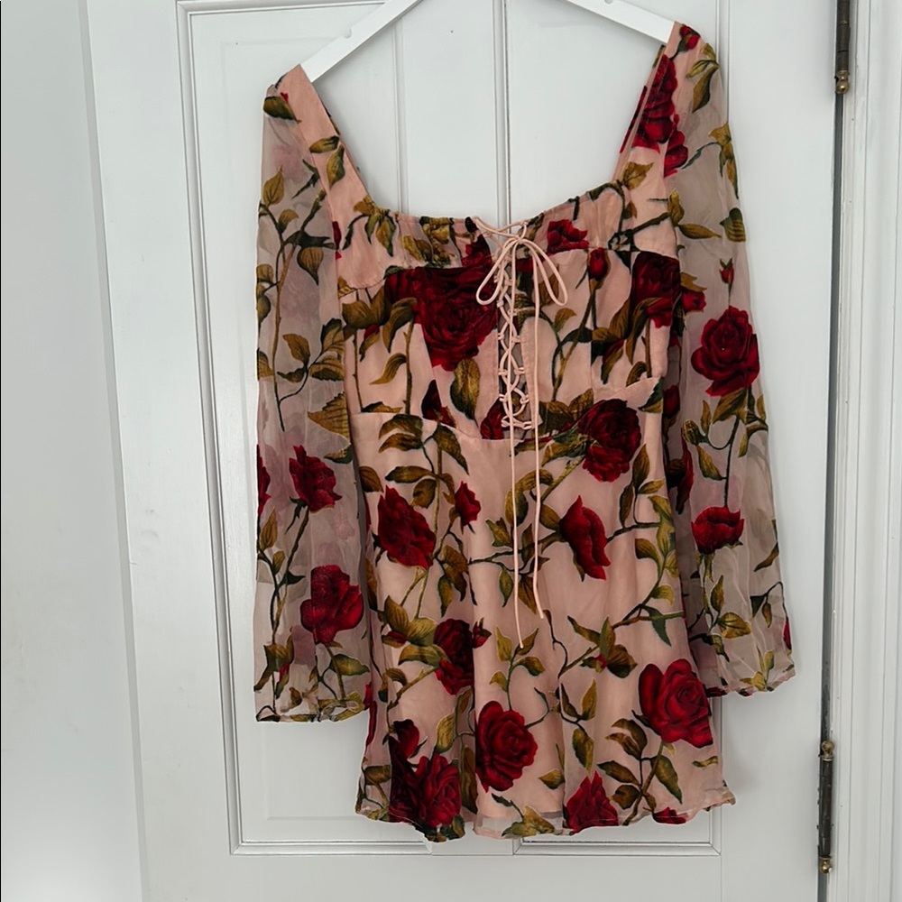 Nasty Gal Red and Cream Floral Mini Dress